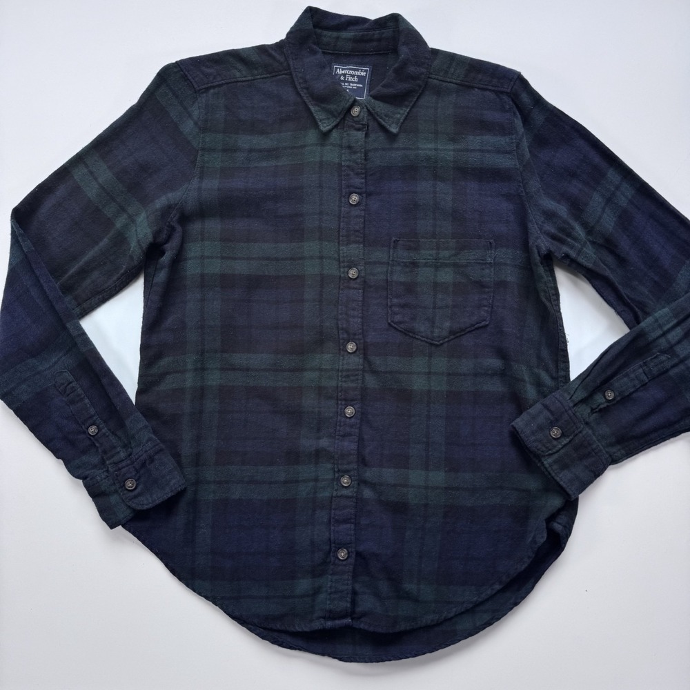 ABERCROMBIE & FITCH Flannel Shirt Womens Small Blue Green Plaid Classic